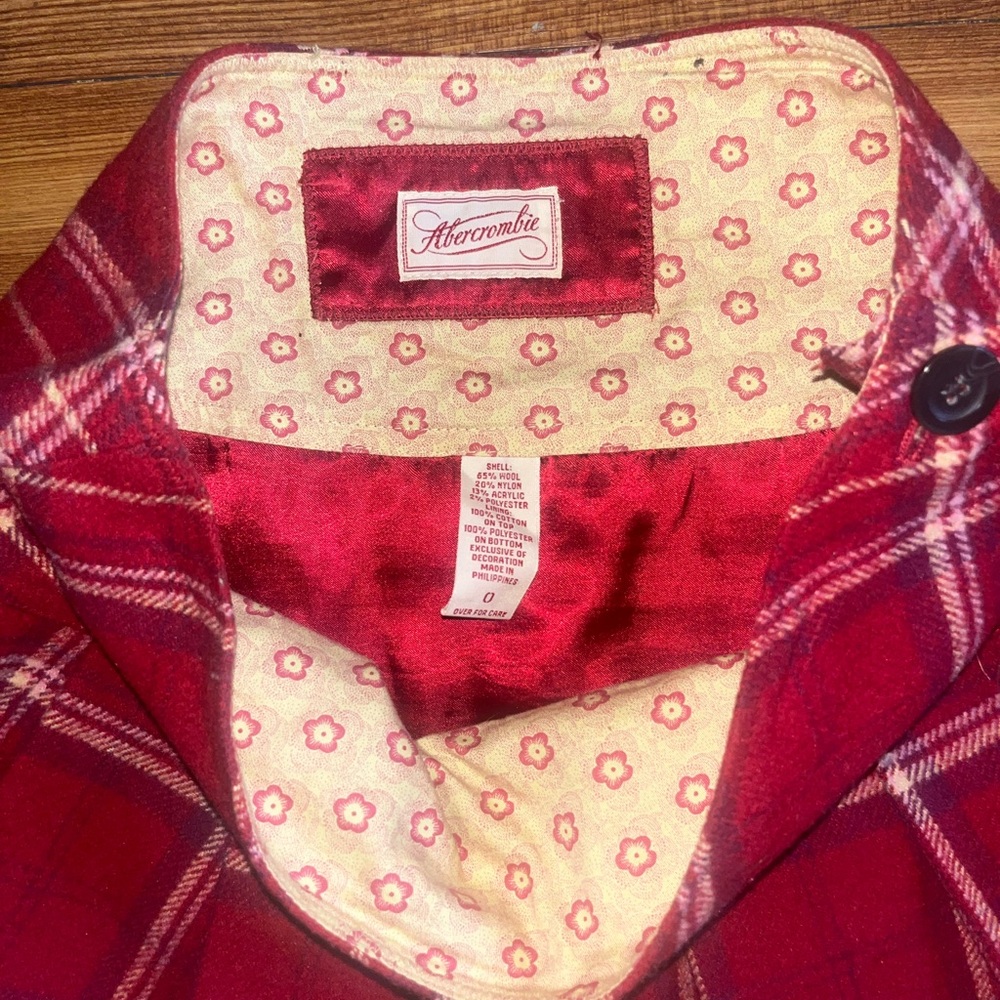 Y2K 2000 Abercrombie & Fitch Red Plaid Wool Silk Mini Skirt - Picture 2 of 3